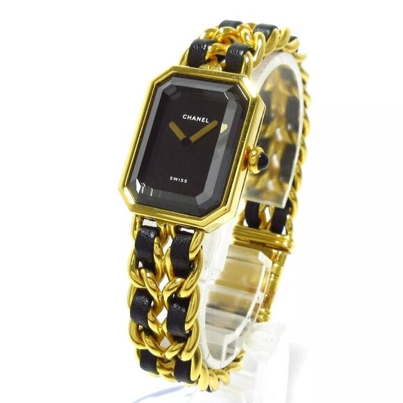 100% Authentic CHANEL Premiere Gold Black Women's Wrist Watch 1464-100524 - Picture 2 of 12